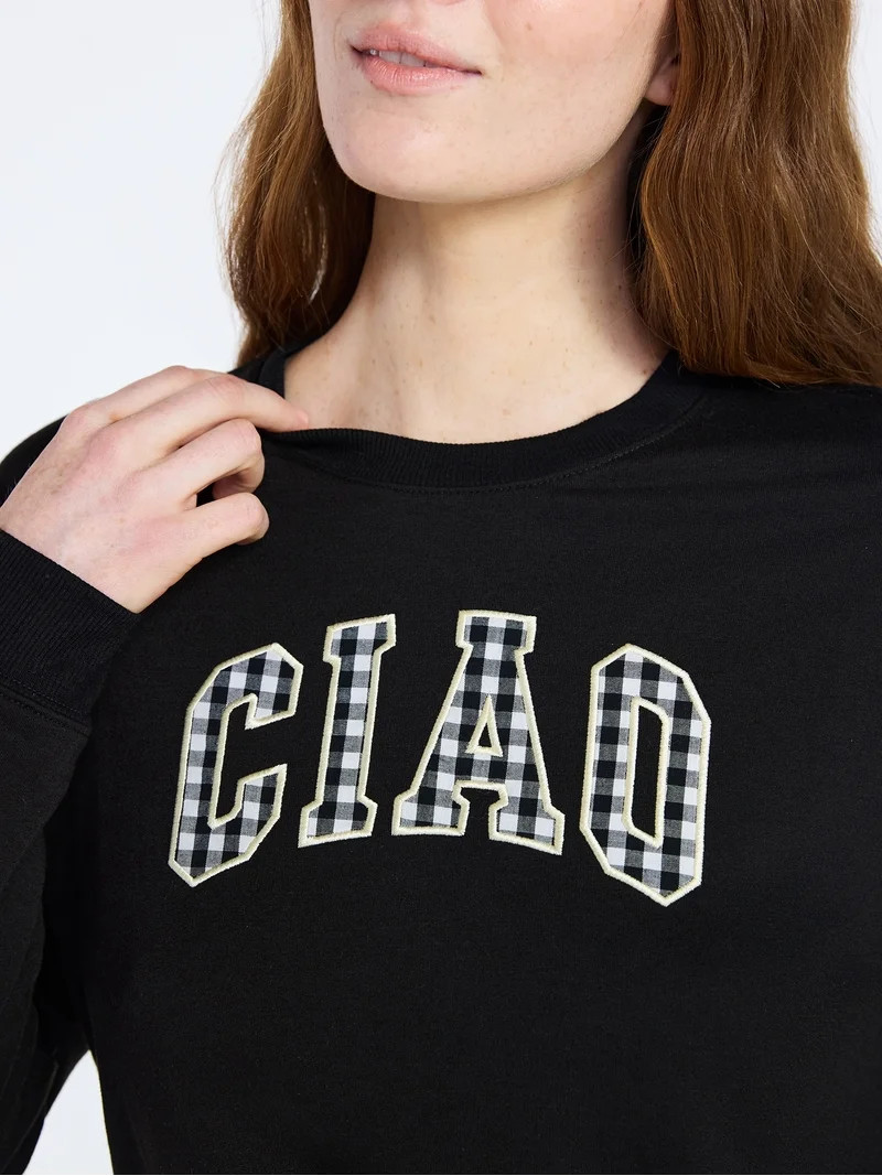 Joyspun Women's French Terry Knit Long Sleeve Lounge Sleep Top, Sizes XS-3X | Walmart (US)