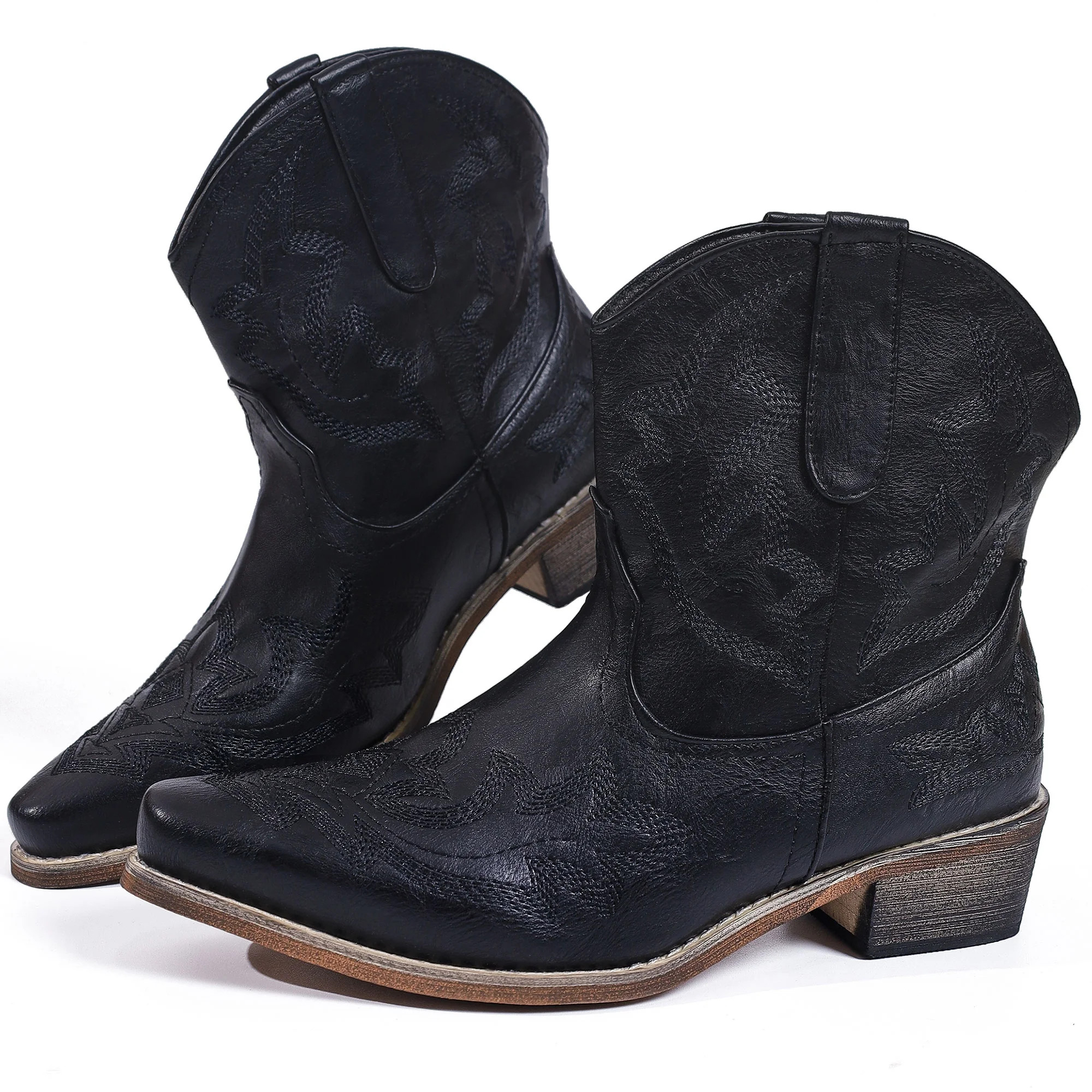 Ecetana Cowboy Boots for Women Ankle Cowgirl Booties Pointed Toe Embroidery Western Short Boots | Walmart (US)