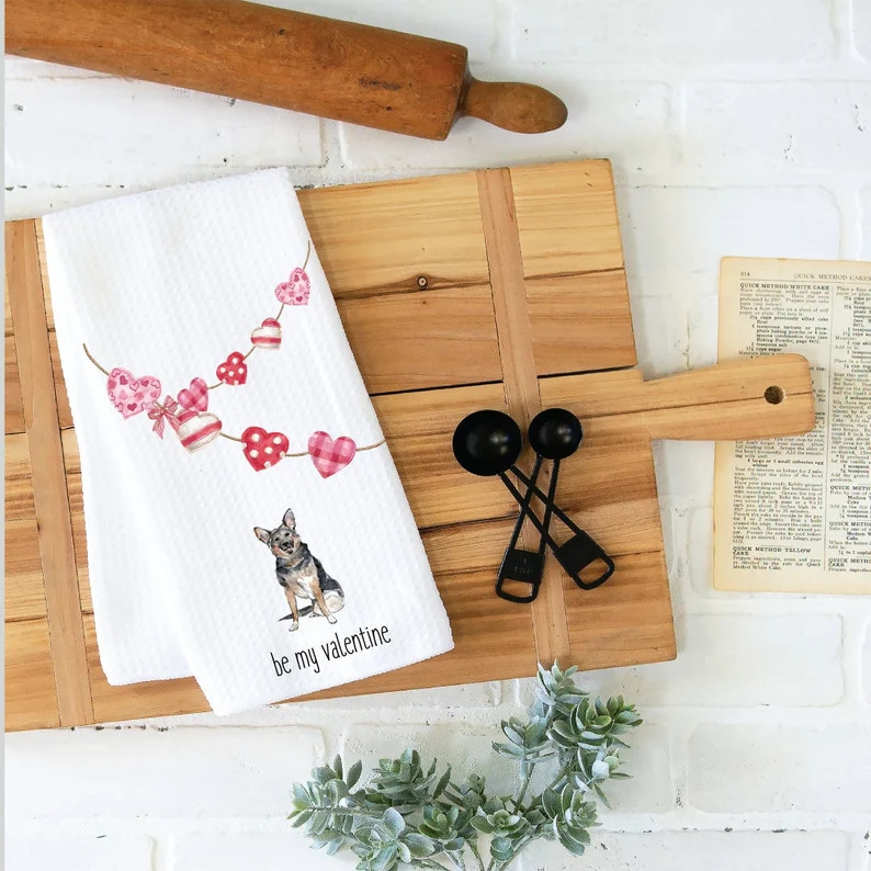 Valentine's Day Kitchen Towel, Dish Towel, Tea Towel, German Shepherd Towel, Kitchen Towel Dog, D... | Etsy (US)