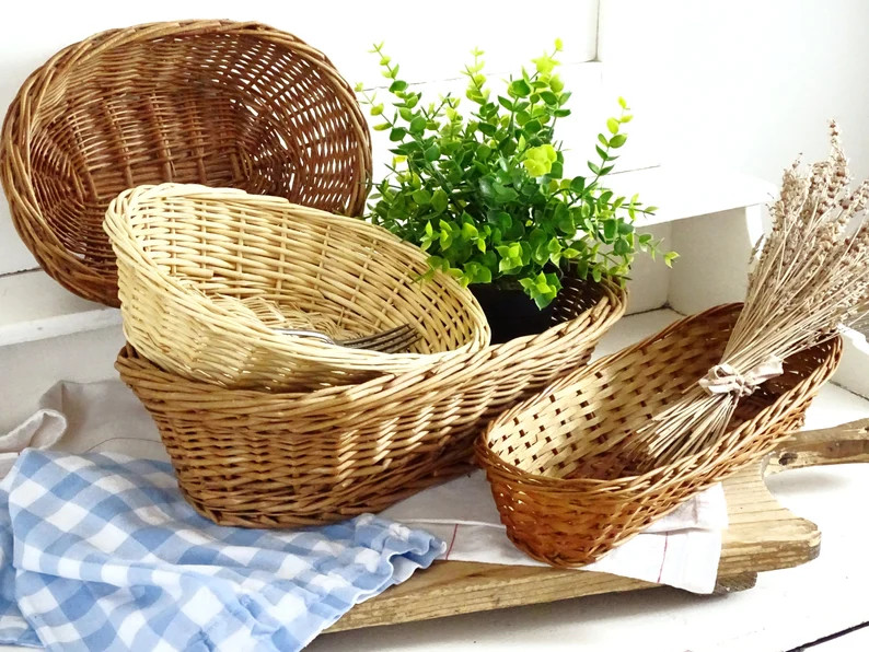 French Wicker Baguette Bread Basket Rustic Farmhouse Boulangerie Basket Oblong Bread Serving Bask... | Etsy (US)