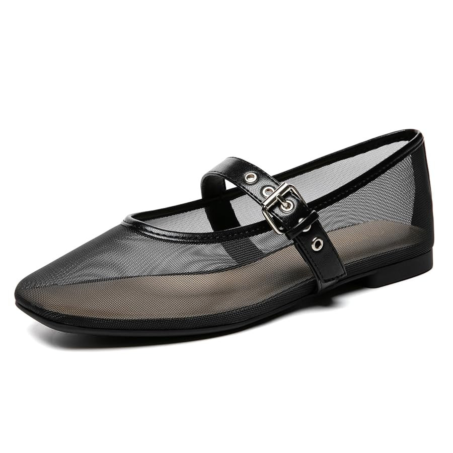 Rihero Mesh Ballet Flats for Women Square Toe Mary Jane Flats Comfortable Casual Ballerina Shoes | Amazon (US)
