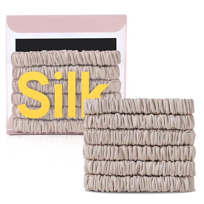 6Pcs Silk Hair Ties Small 22 Momme 100% Pure Mulberry Silk Scrunchies for Women Girls Thin Skinny... | Amazon (US)