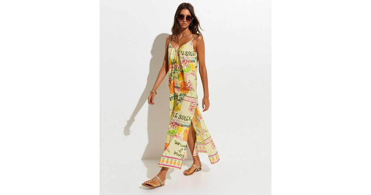 Women's Multicoloured Fruit Print Slit Hem Cotton Maxi Dress New Look | New Look (UK)
