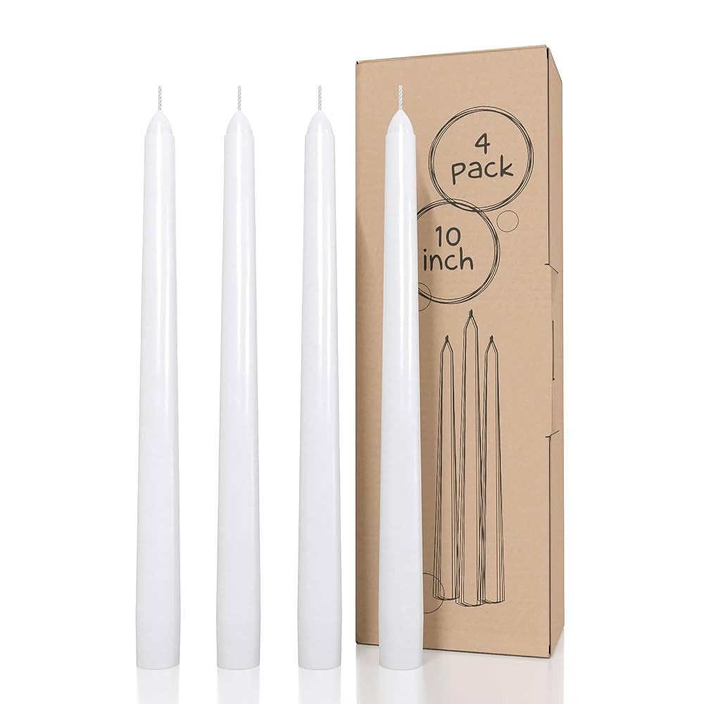CANDWAX White Taper Candles 10 inch Dripless - Set of 4 Tapered Candles Ideal as Dinner Candles -... | Amazon (US)