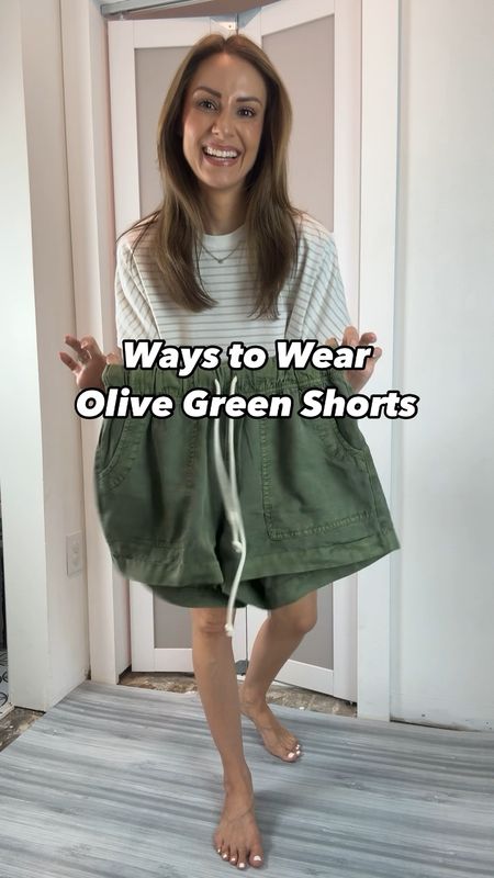 Fave shorts on sale!!! Went back for the right size in these olive green shorts and they are perfect! So versatile as you can see! They will be on repeat and I went back for the other colors! Love that they have a working drawstring, love the length, and the comfort is a 20/10! I’m wearing an XXS. Linking what I can in tops, sandals, and shoes! 

#LTKVideo #LTKfindsunder50 #LTKsalealert