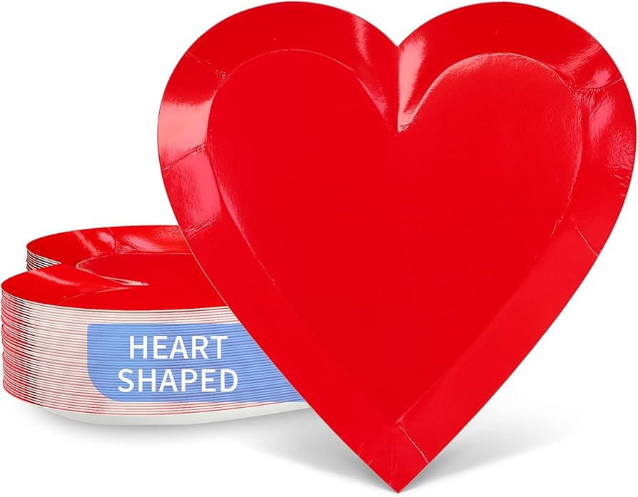 DYLIVeS Red Heart Shaped Dessert Plates, 9'' Disposable Love Paper Plates Heart Party Decorations... | Amazon (US)
