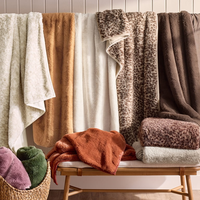 Better Homes & Gardens Neutral Leopard Faux Fur Oversized Throw, 50" x 72" | Walmart (US)