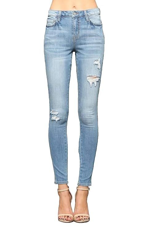 Vervet Jeans Citrus Blue High Rise Distressed Ankle Skinny | Amazon (US)