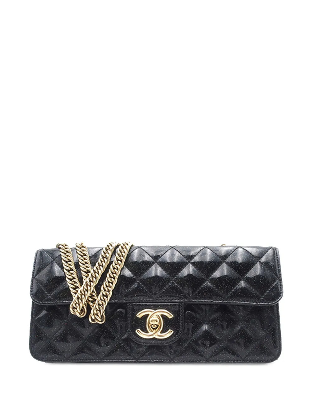 CHANEL Pre-Owned 2008-2009 Quilted Patent Glitter Evening Star East West Flap shoulder bag - Black | Farfetch Global
