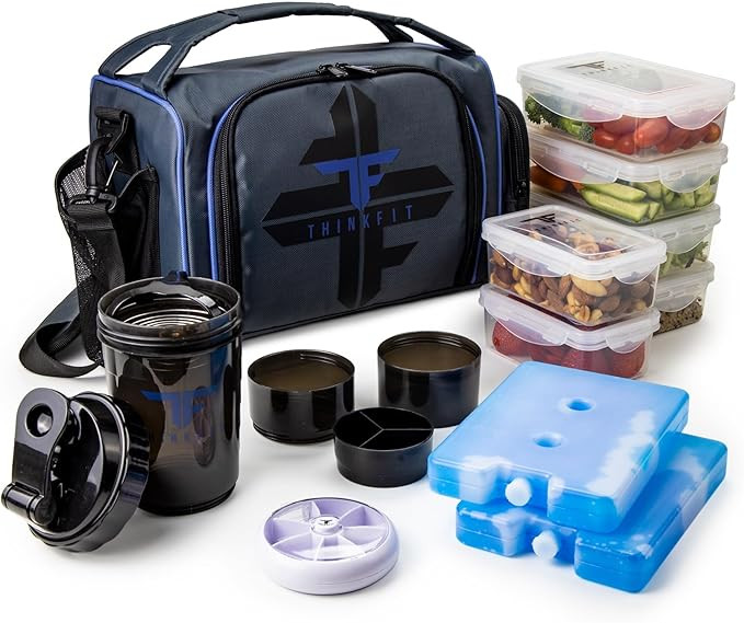 ThinkFit Insulated Lunch Box with 6 Portion Control Containers, Pill Dispenser, Shaker Cup & Ice ... | Amazon (US)