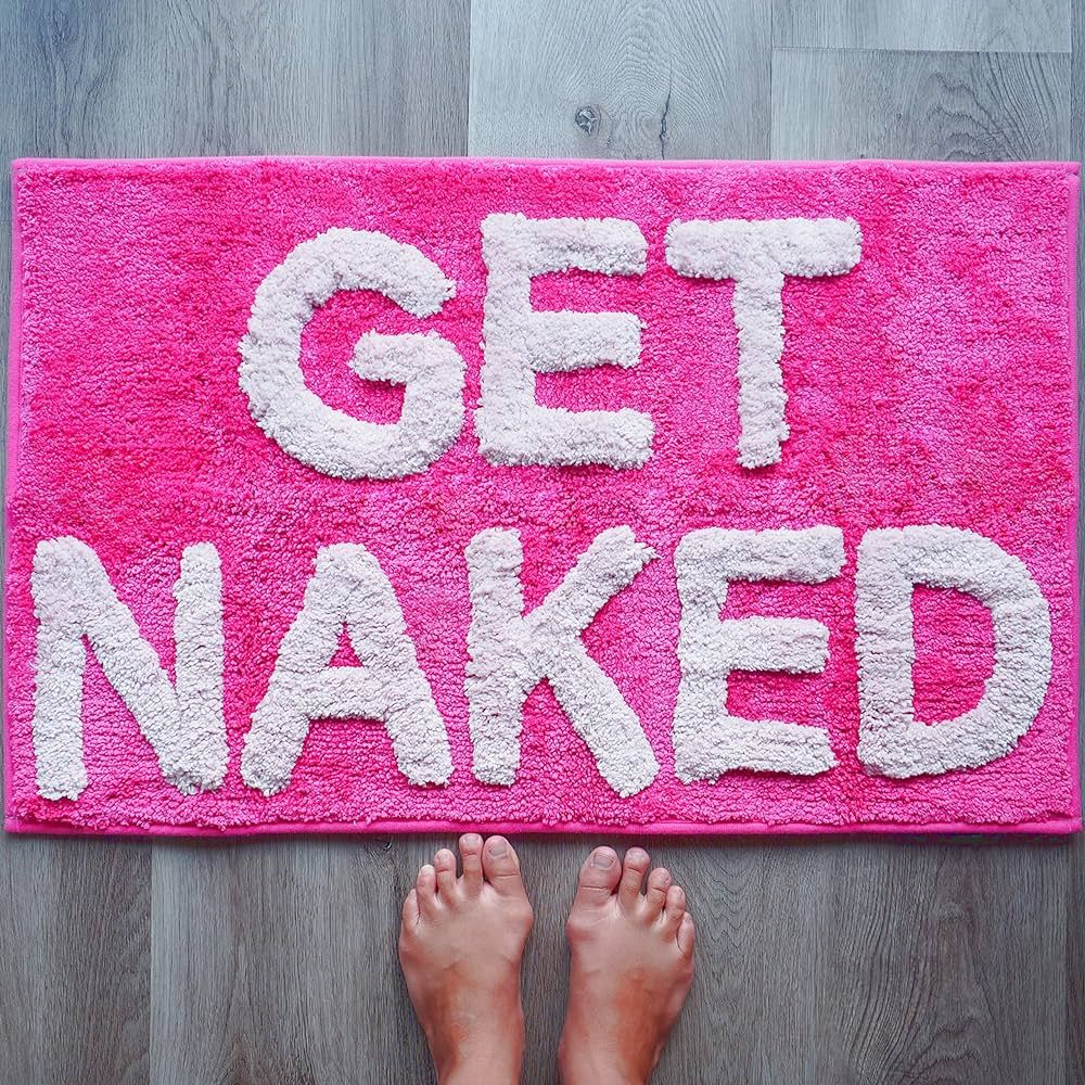 Get Naked Bath Mat Hot Pink with Light Pink Text Funny Cute Bathroom Rugs Magenta Peach Dark Pink... | Amazon (US)