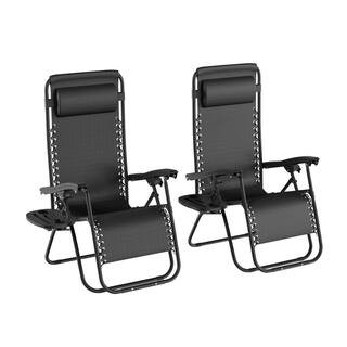Black Zero Gravity Reclining Steel Outdoor Lounge Chairs (2-Pack) | The Home Depot