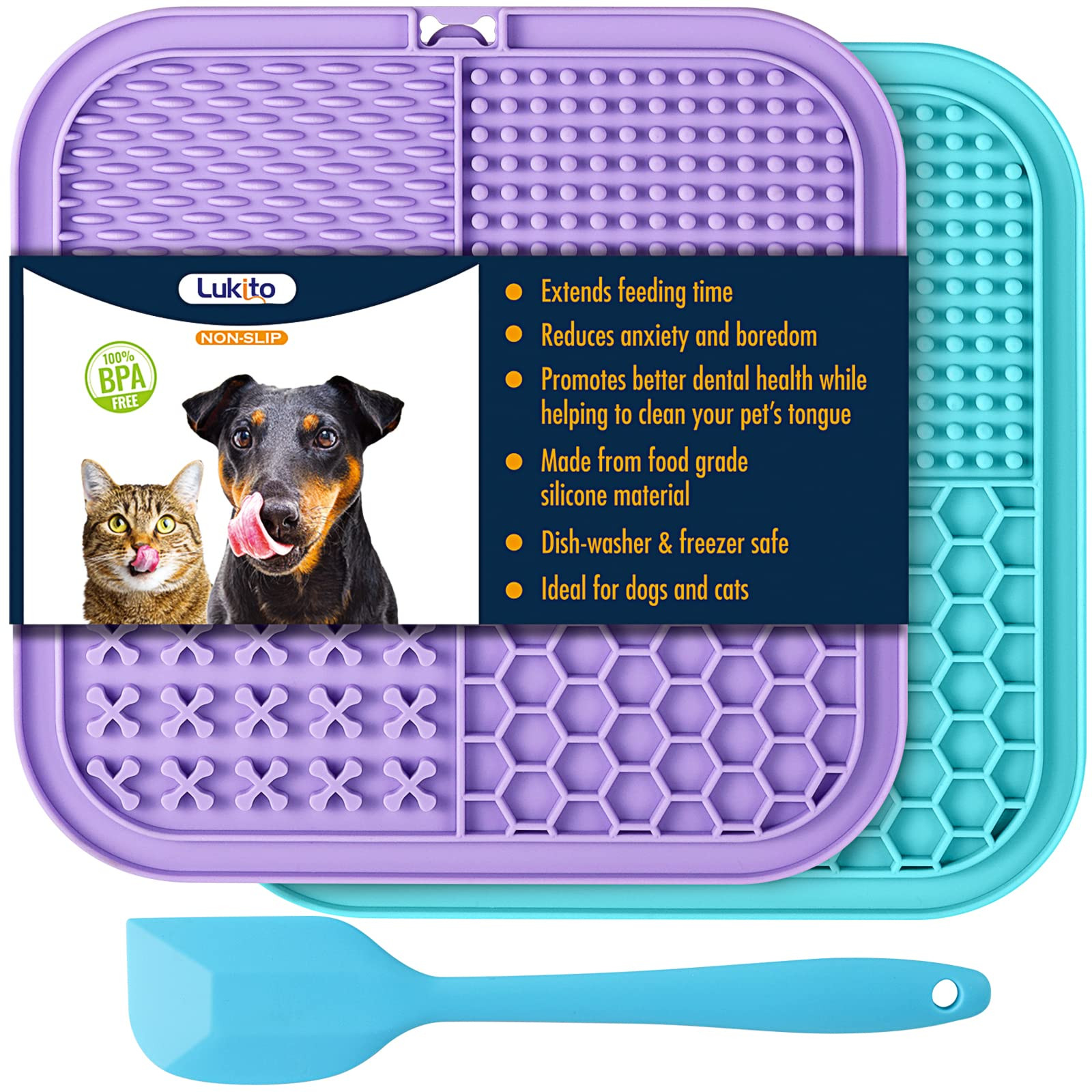 LUKITO Lick Mat for Dogs & Cats 2 Pack with Suction Cups, Dog Lick Mat for Anxiety Relief, Dog To... | Amazon (US)