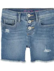 Girls Button Front Distressed Denim Girlfriend Shorts | The Children's Place | The Children's Place