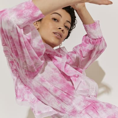 Pink long sleeve tie dye dress | River Island (UK & IE)