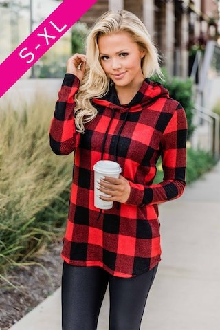 I'm So In Love Red Plaid Hoodie | The Pink Lily Boutique