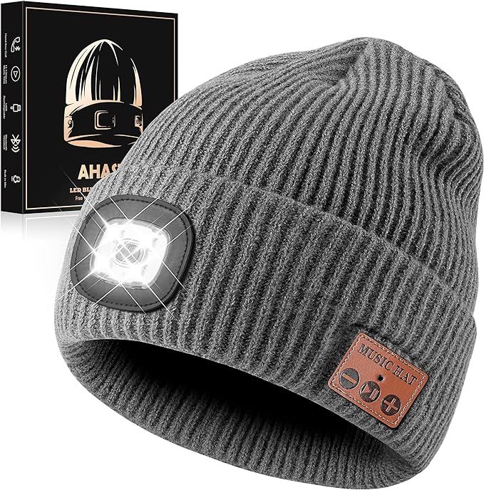 AHASTI Bluetooth Beanie Hat with Light for Men, Rechargeable 4 Led Headlamp Cap Wireless Headphon... | Amazon (US)