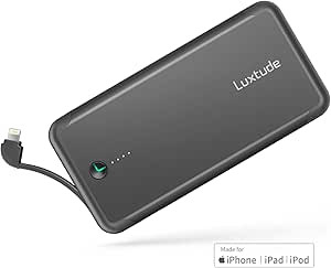 Luxtude 10000mAh Portable Charger for iPhone Built-in Lightning Cable, Mfi Apple Certified Slim P... | Amazon (US)