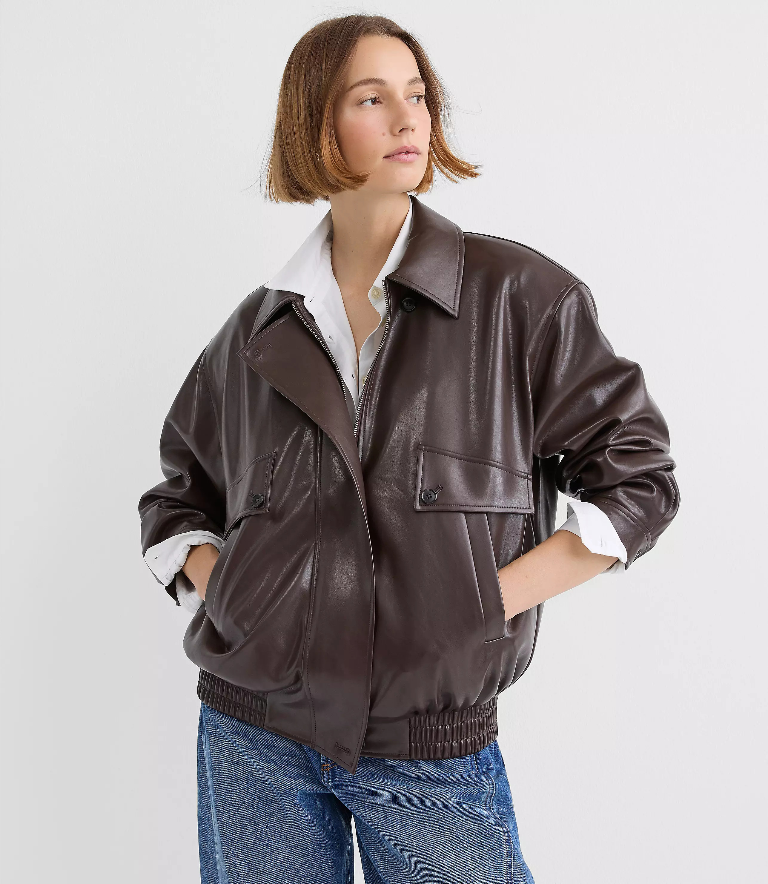 Oversized Faux Leather Bomber Jacket | LOFT