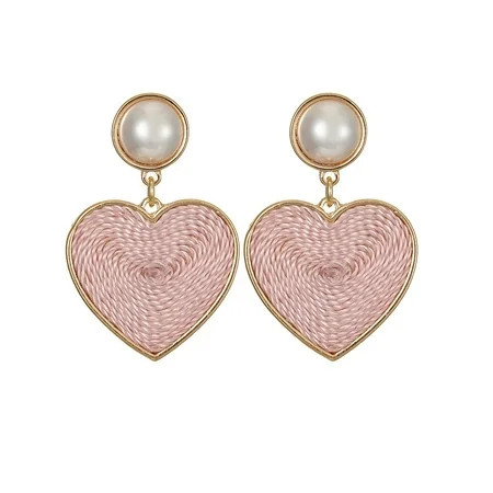 Time and Tru Women s Goldtone and Pink Heart Drop Earrings | Walmart (US)