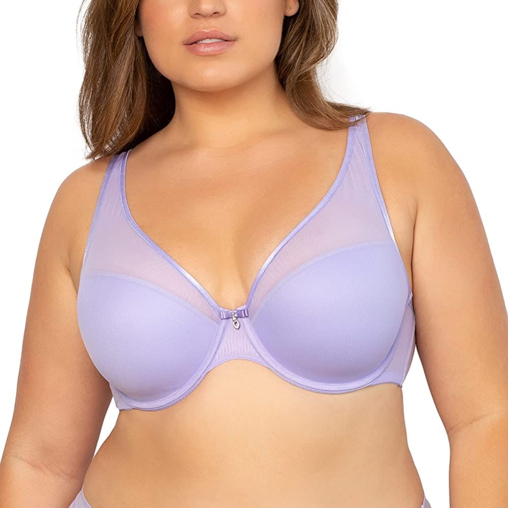 Curvy Couture Women's Sheer Mesh Plunge T-Shirt Bra | Amazon (US)