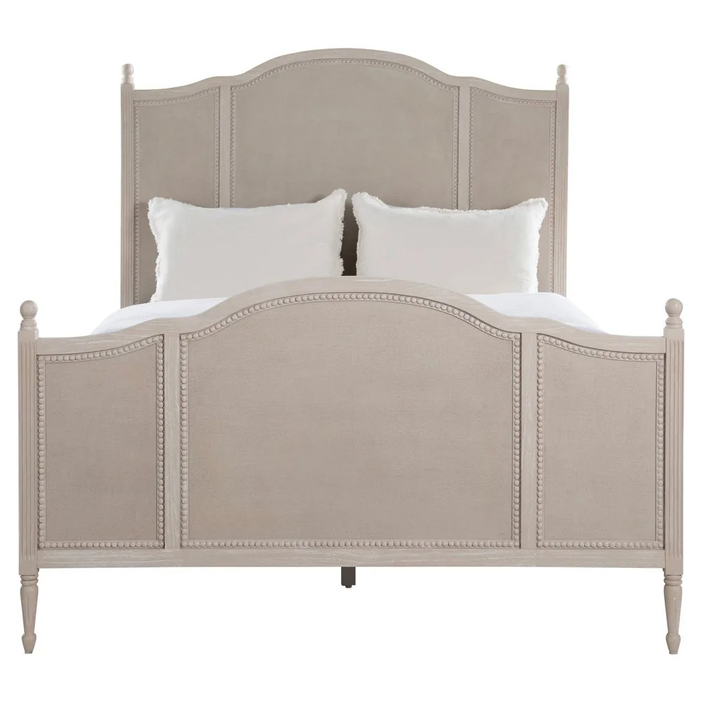 Caroline Updated Traditional Cerused White Mahogany Wood Bed - Queen | Kathy Kuo Home