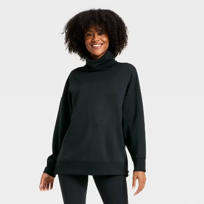 Women's Airy Sleek Funnel Neck Sweatshirt - All In Motion™ Black S | Target