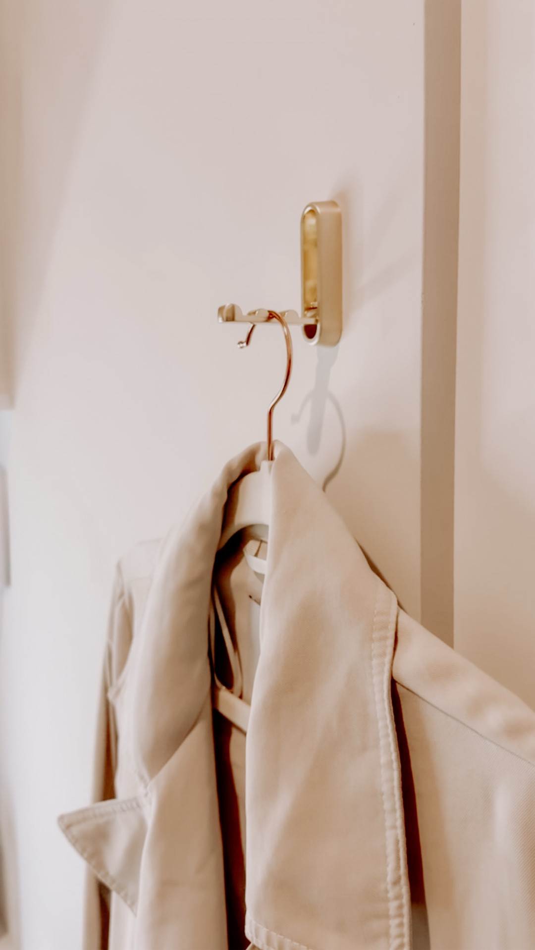 Closet hack! This inexpensive gold clothes hack is perfect for hanging outfits, dry cleaning, and for steaming! Would be great in a laundry room too! 