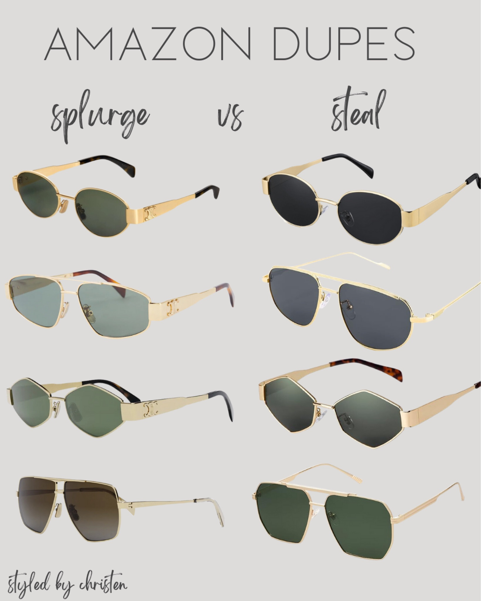 Round up of the best Celine dupe sunglasses on Amazon. I’ve ordered every single pair and even have the real ones! The dupes are getting so good! But always nice to treat yourself to real ones too! Trust me you need these sunglasses in your life! 

#LTKfindsunder100 #LTKfindsunder50 #LTKkids