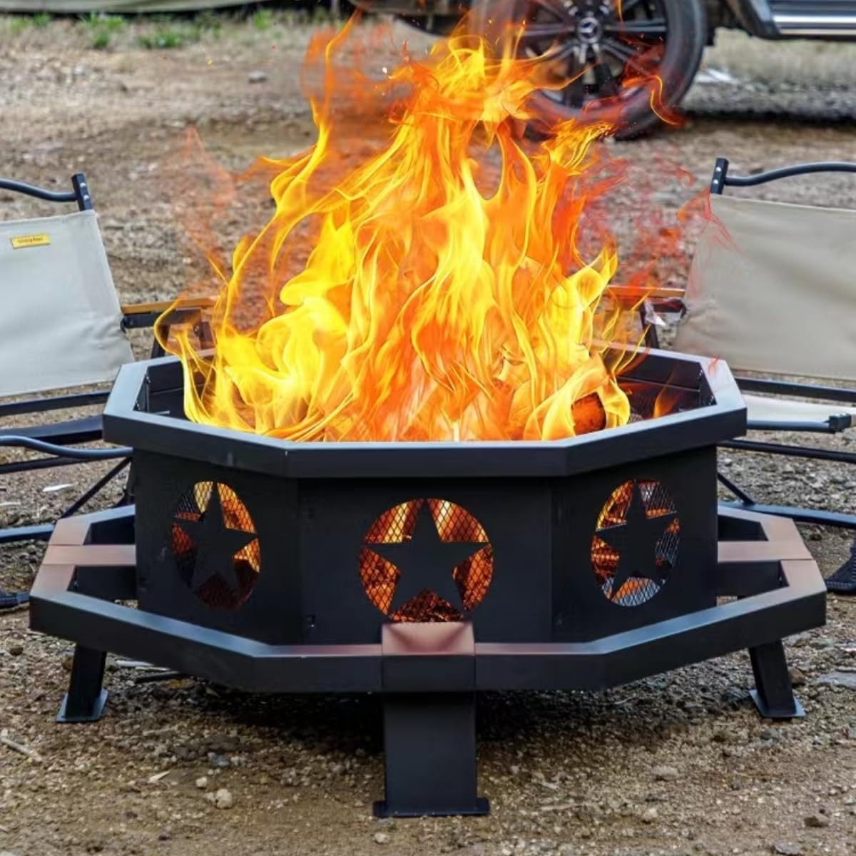 42 inch Fire Pit for Outside, Heavy Duty Wood Burning Fire Pits with Fire Poker, Outdoor Octagonal Firepit for Camping, Yard, Patio | Amazon (US)