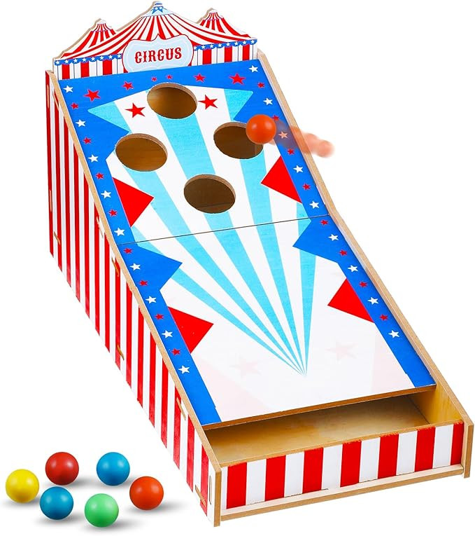 Circus Roller Ball Game: Rectangle Wood Arcade with 6 Plastic Balls for Carnival Party | Amazon (US)