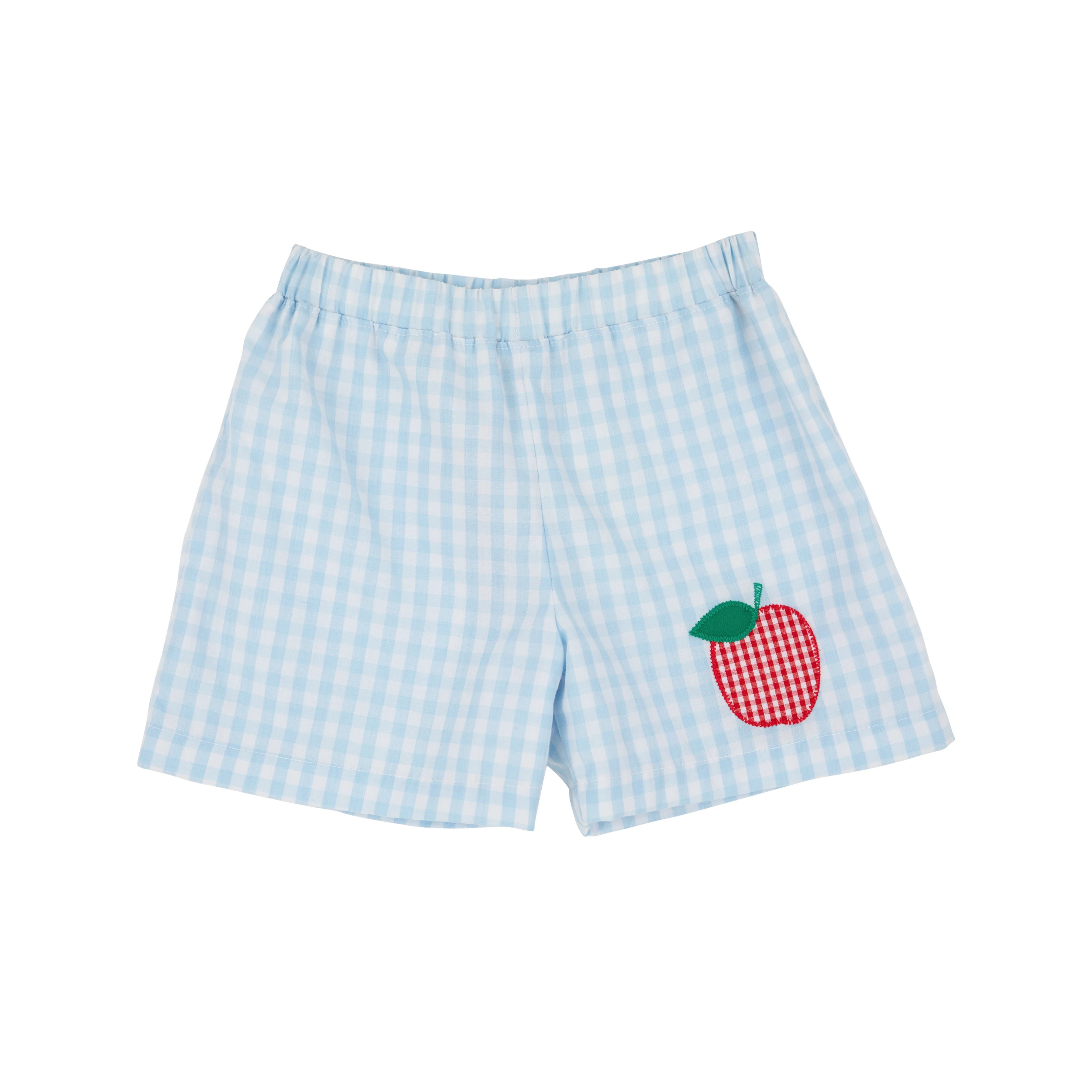 Shelton Shorts - Buckhead Blue Gingham with Apple Applique | The Beaufort Bonnet Company