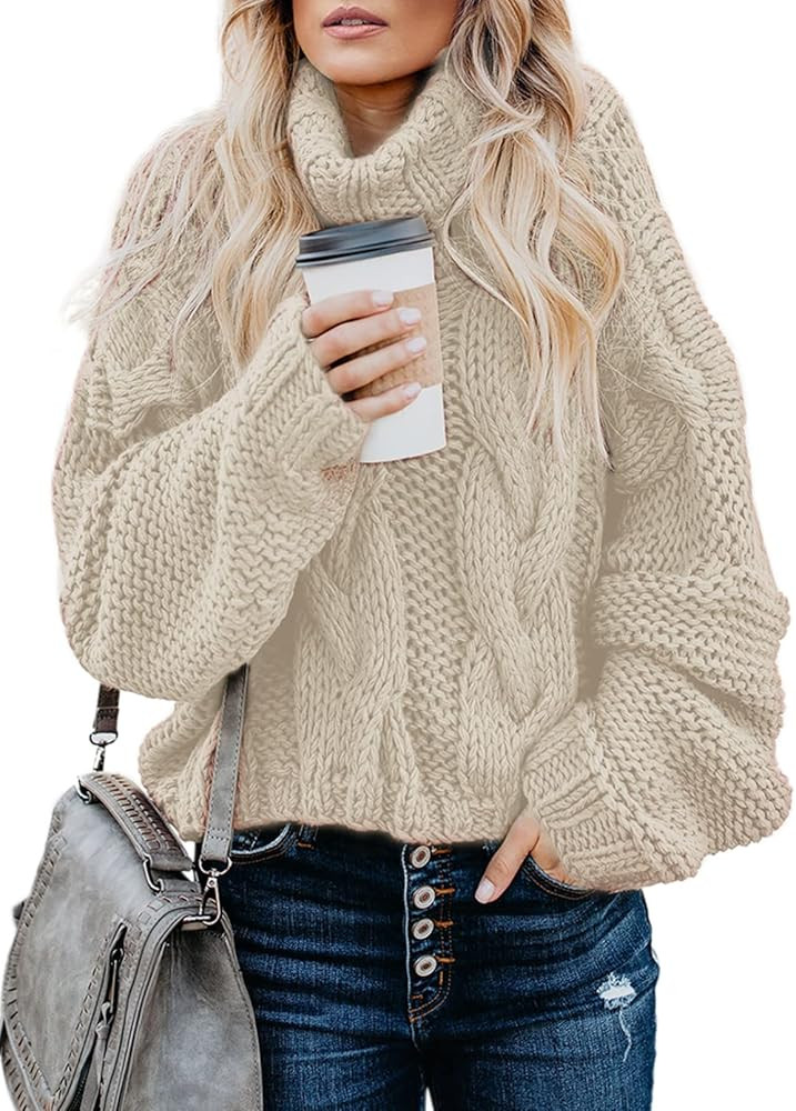 Chase Secret Womens Turtle Cowl Neck Solid Color Soft Comfy Cable Knit Pullover Sweaters S-2XL | Amazon (US)