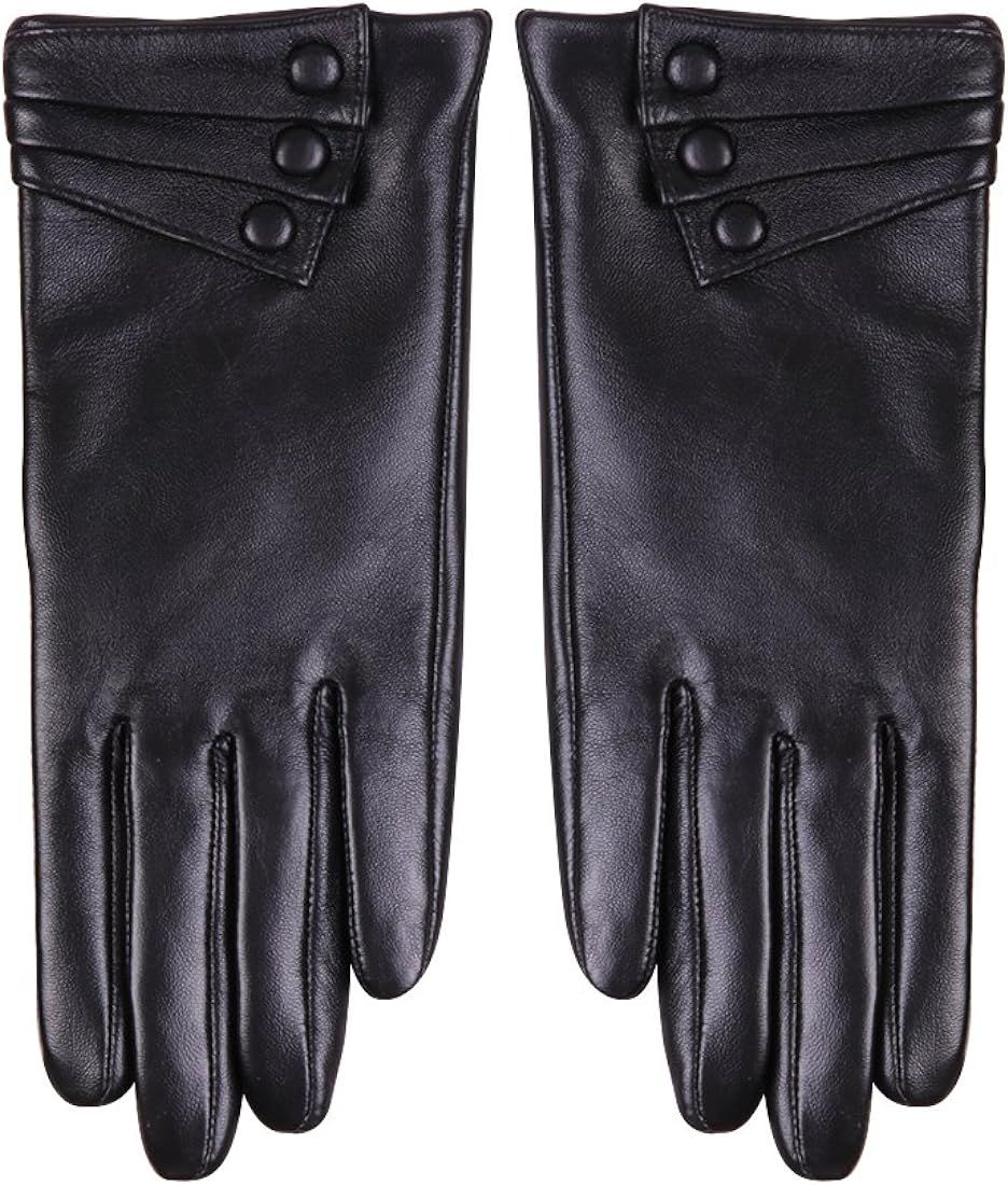 Nappaglo Nappa Leather Gloves Warm Lining Winter Button Decoration Lambskin for Women | Amazon (US)