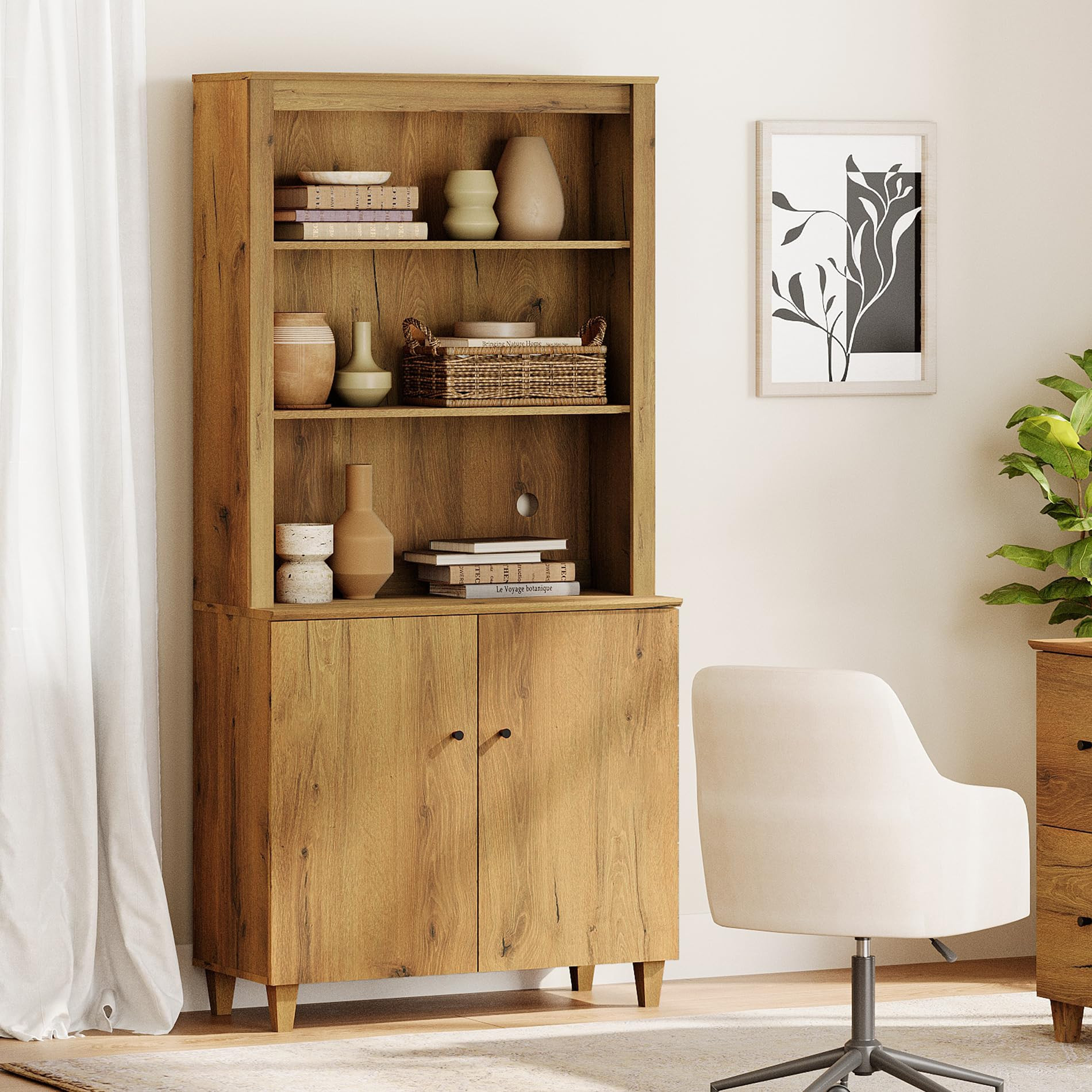 WAMPAT 71" Tall Bookcase with Doors & Storage Cabinet, Modern 5-Tier Bookshelf with Adjustable Sh... | Amazon (US)