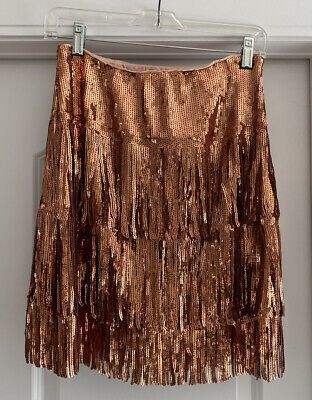 Anthropologie Maeve Fringed Sequined Mini Skirt Size 4 Pink Copper Party Skirt   | eBay | eBay US