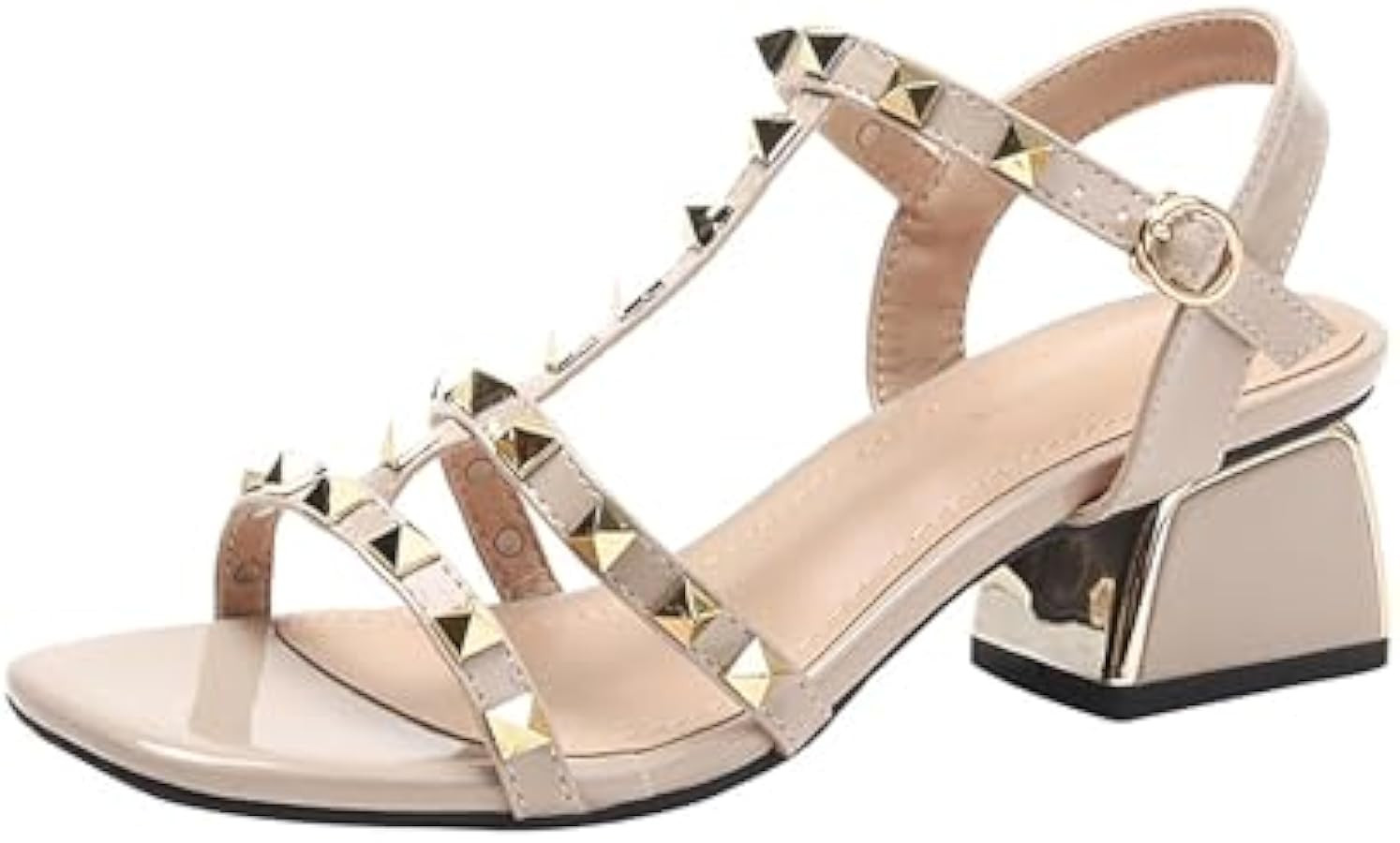 Women's Leather Studded Slingback Chunky Heel Sandals Pumps with Adjustable Ankle Buckle Fashion ... | Amazon (US)