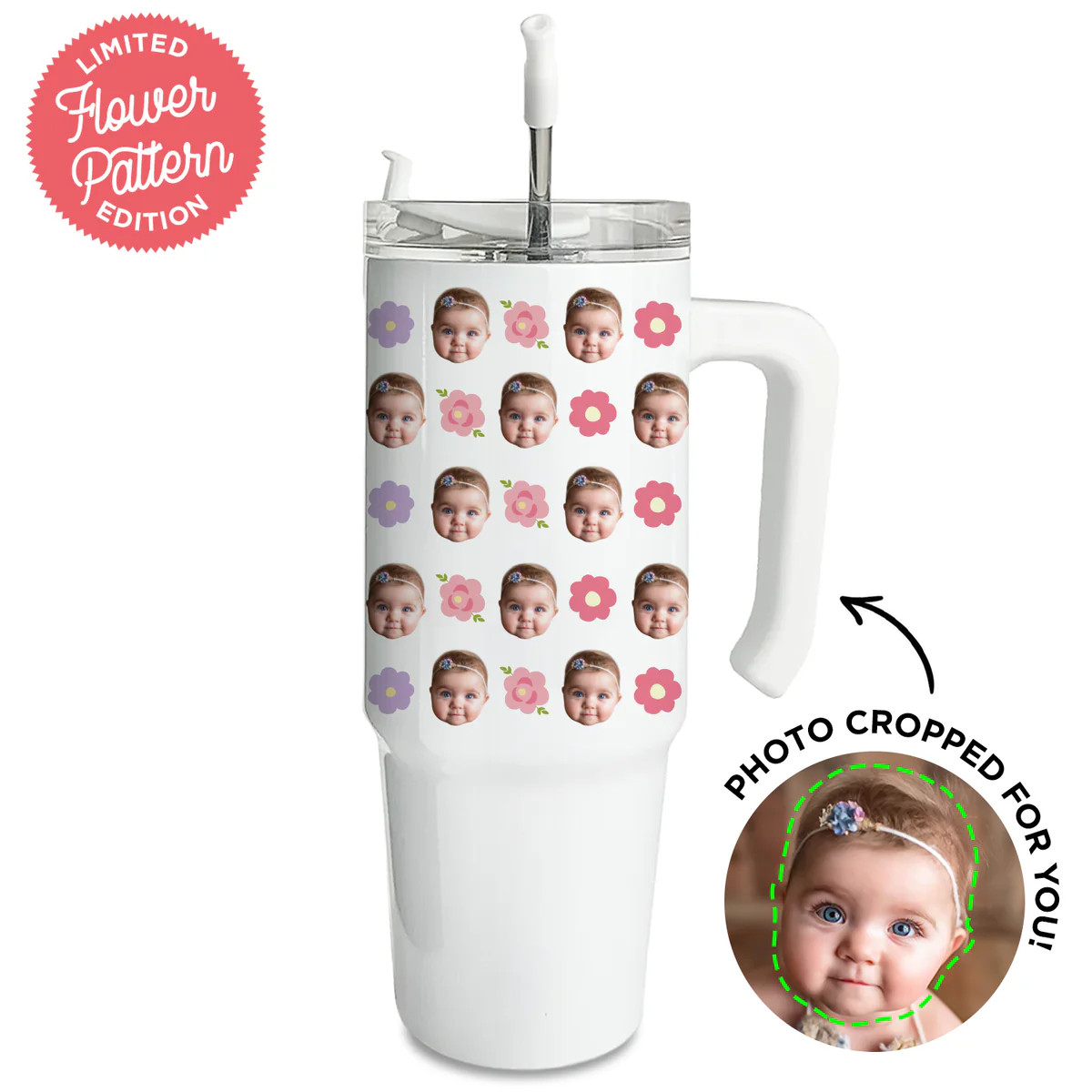 Personalized Flower Pattern Large Tumbler | Type League Press