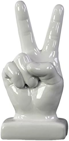 Urban Trends Ceramic Peace Hand Sign Decor on Base, Gloss White | Amazon (US)