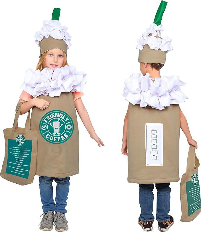 Amazon.com: Dress Up America Coffee Costume for Kids - Cute Cappuccino/Frappuccino/Latte Dress-Up... | Amazon (US)
