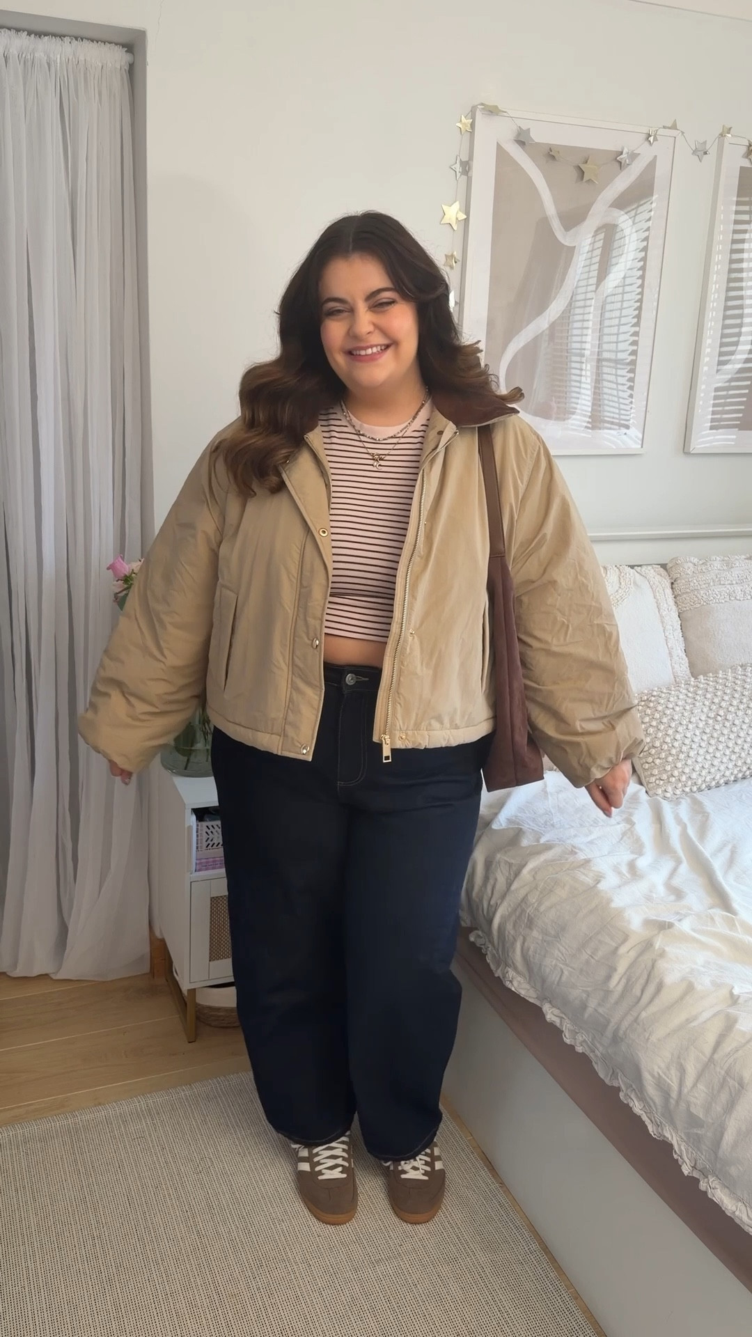 Barrel leg jeans for the win!!!! Dark denim jeans, stripe tablet, crop jacket, dark blue jeans, 

#LTKuk #LTKmidsize #LTKspring