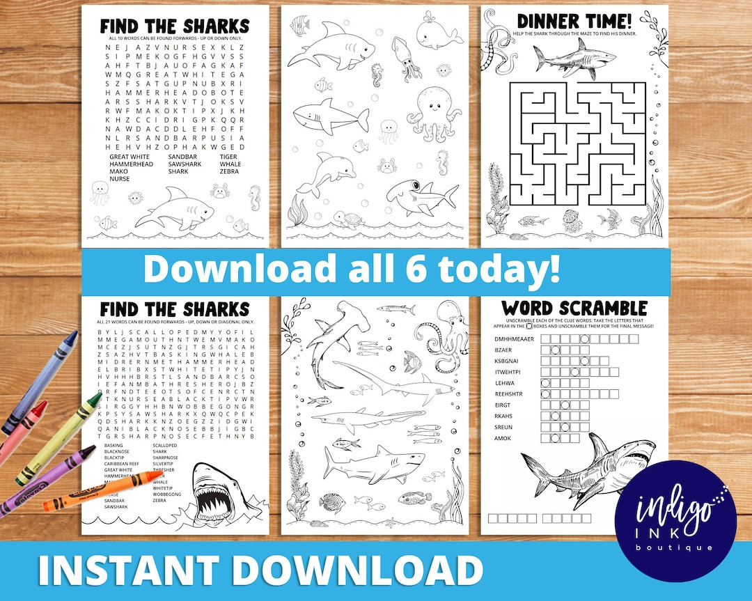 Shark Activity and Coloring Pages INSTANT DOWNLOAD | Shark Week Kids Activity Pages | Shark Color... | Etsy (US)
