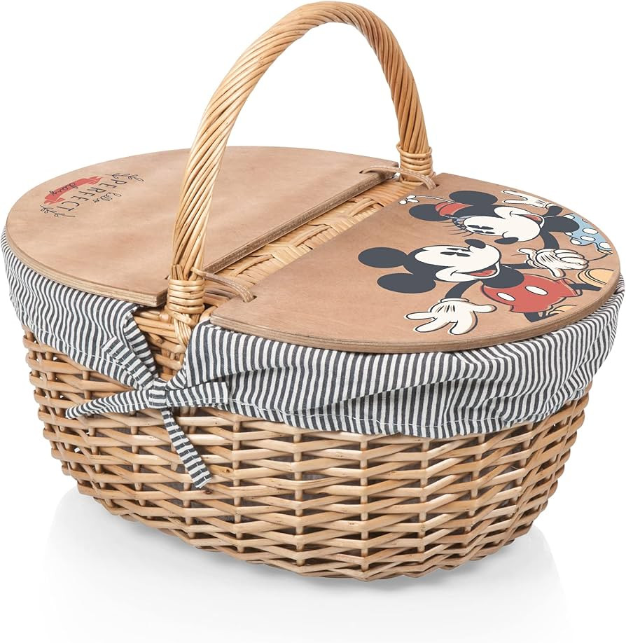 PICNIC TIME Disney Mickey Mouse & Minnie Mouse Country Vintage Picnic Basket with Lid, Wicker Pic... | Amazon (US)