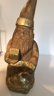 Vintage Hand Carved Wood Santa Figurine  Gold Accents | eBay US