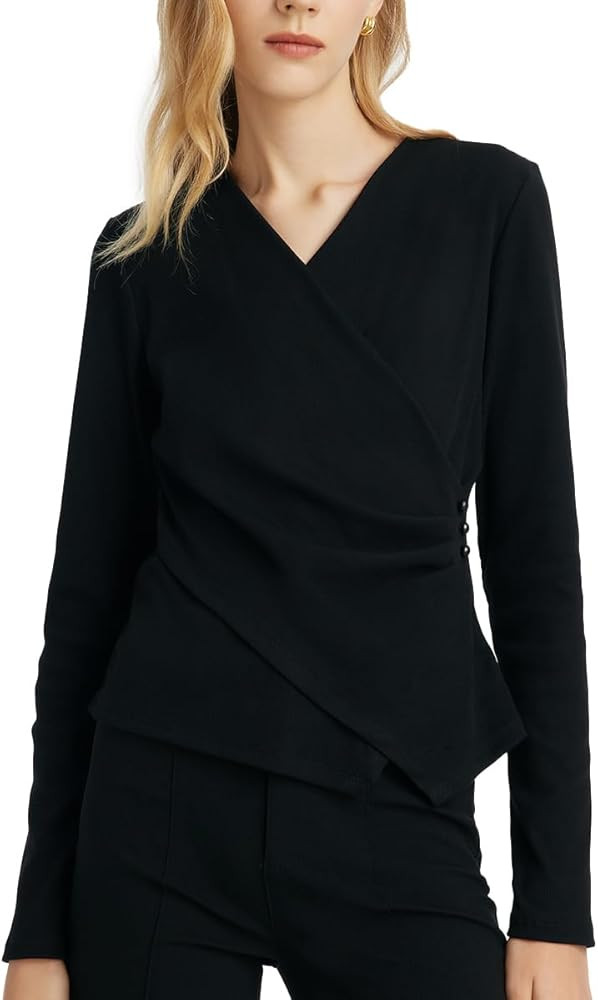 Long Sleeve Crop Tops for Women Trendy Knitted Basic Shirts Business Casual | Amazon (US)