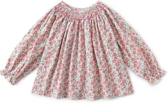 Curipeer Baby Girls Long Sleeve Shirt Peter Pan Collar Smocked Blouse Button Down Top | Amazon (US)