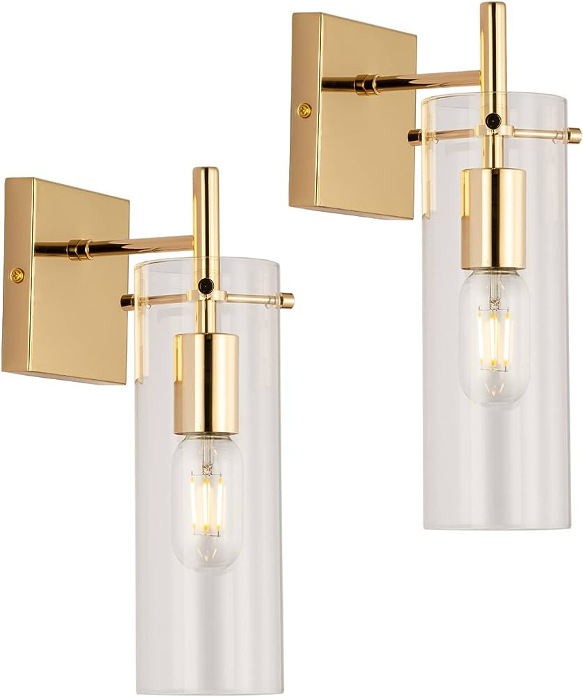 KRASTY Set of 2 Gold Wall sconces, Modern Metal Sconces Wall Lighting with Clear Glass Shade,Wall... | Amazon (US)