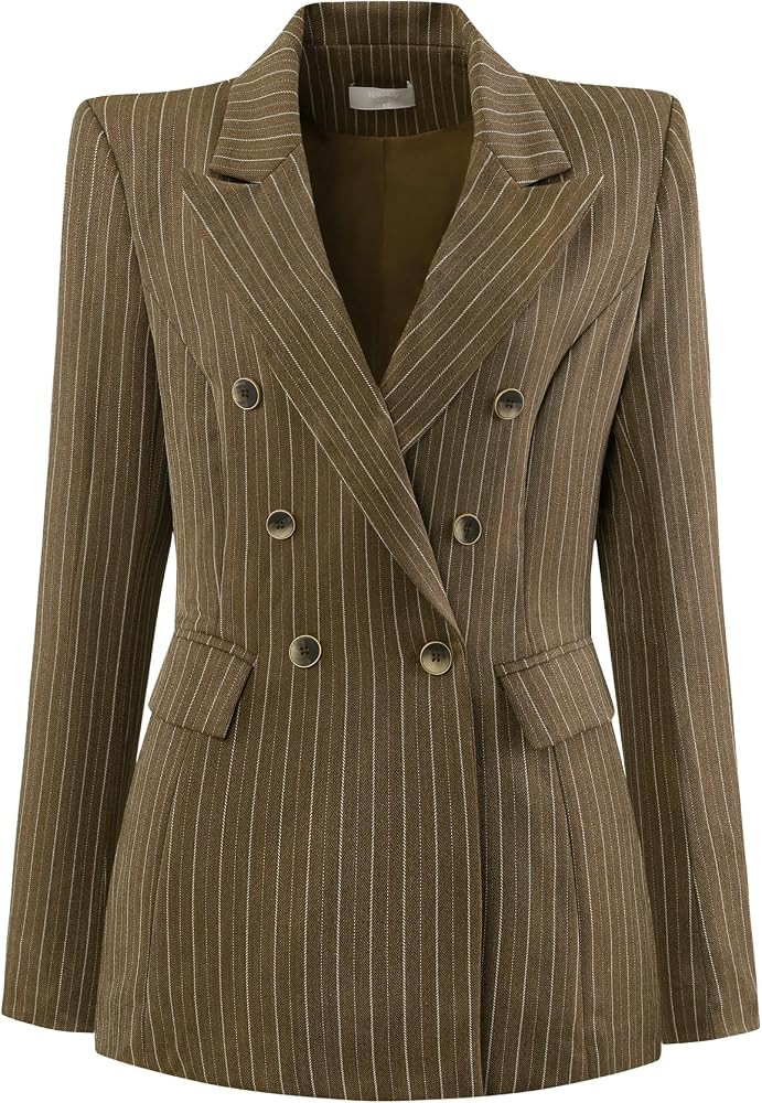 Women's Double Breasted Blazer Vintage Pinstripe Striped Suit | Amazon (US)