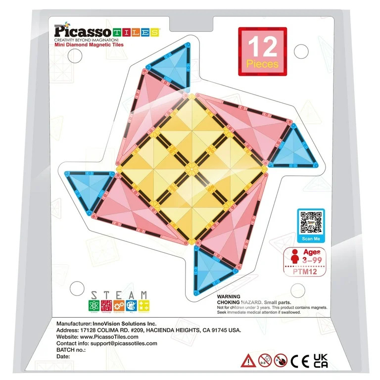 PicassoTiles Mini Magnetic Tiles for Kids – 12PCS STEM Construction Building Blocks Travel Toy ... | Walmart (US)