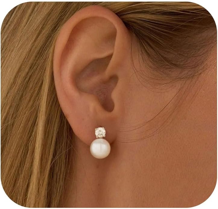 WFYOU Pearl Earrings for Women 925 Sterling Silver Earrings 14K Gold Plated Pearls Stud Earrings ... | Amazon (US)